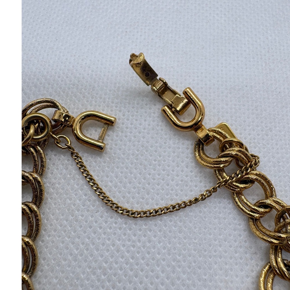 Vintage Monet Gold Tone Double Link Charm Bracelet with Safety Chain - Picture 7 of 8